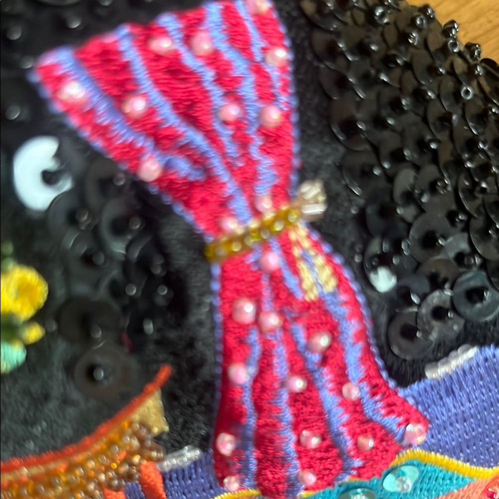 Black Sequin Embroidered Cap - image 6